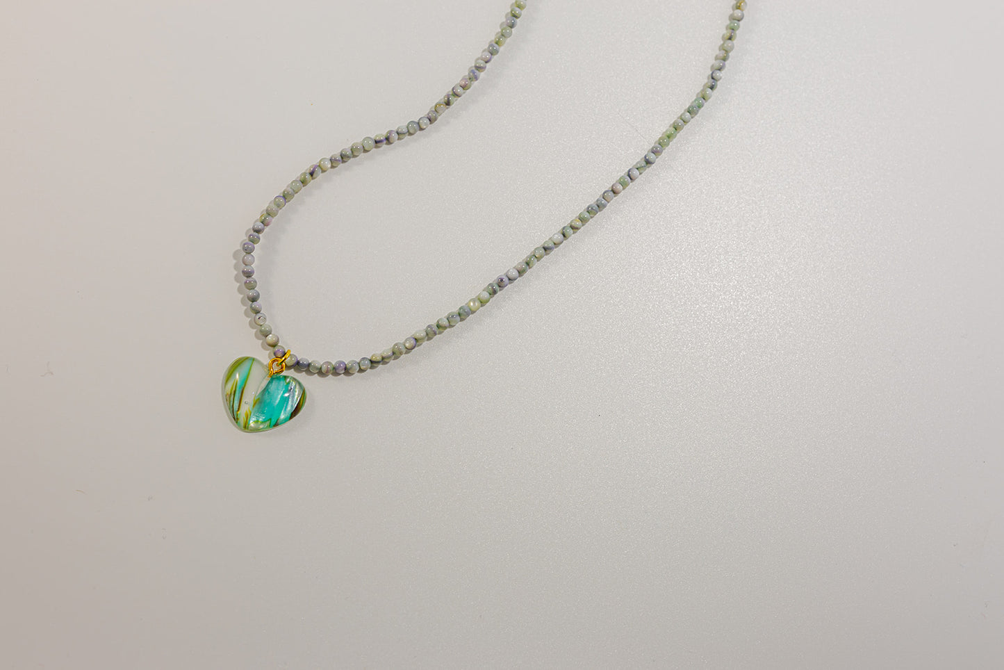 Beaded Necklace with Heart Gemstone Pendant