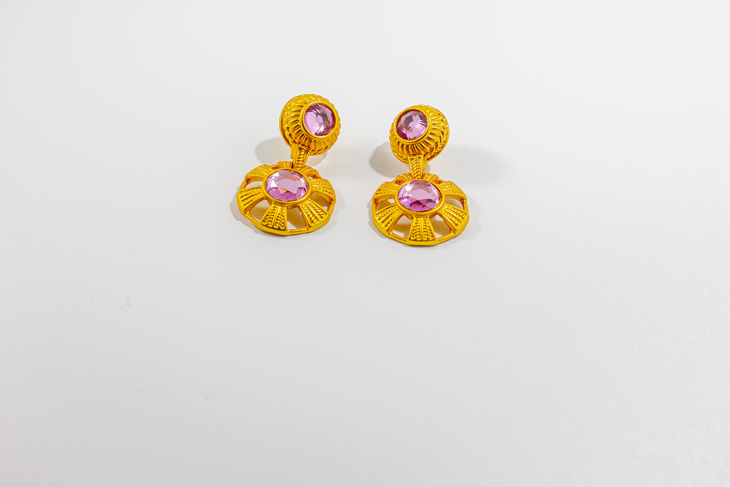 Golden Stud Earring with Purple Gemstone