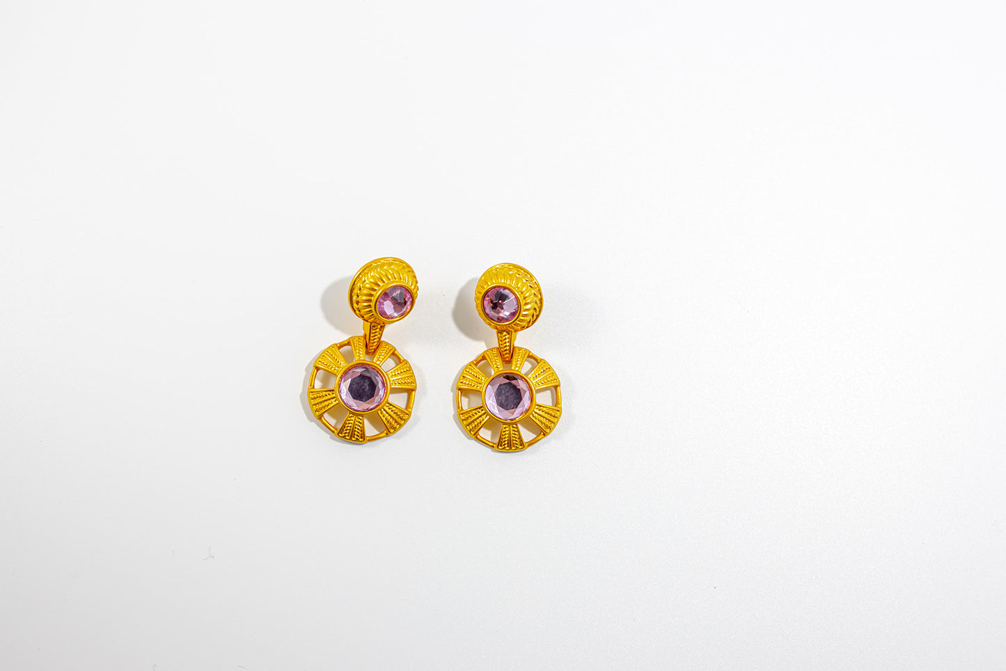 Golden Stud Earring with Purple Gemstone