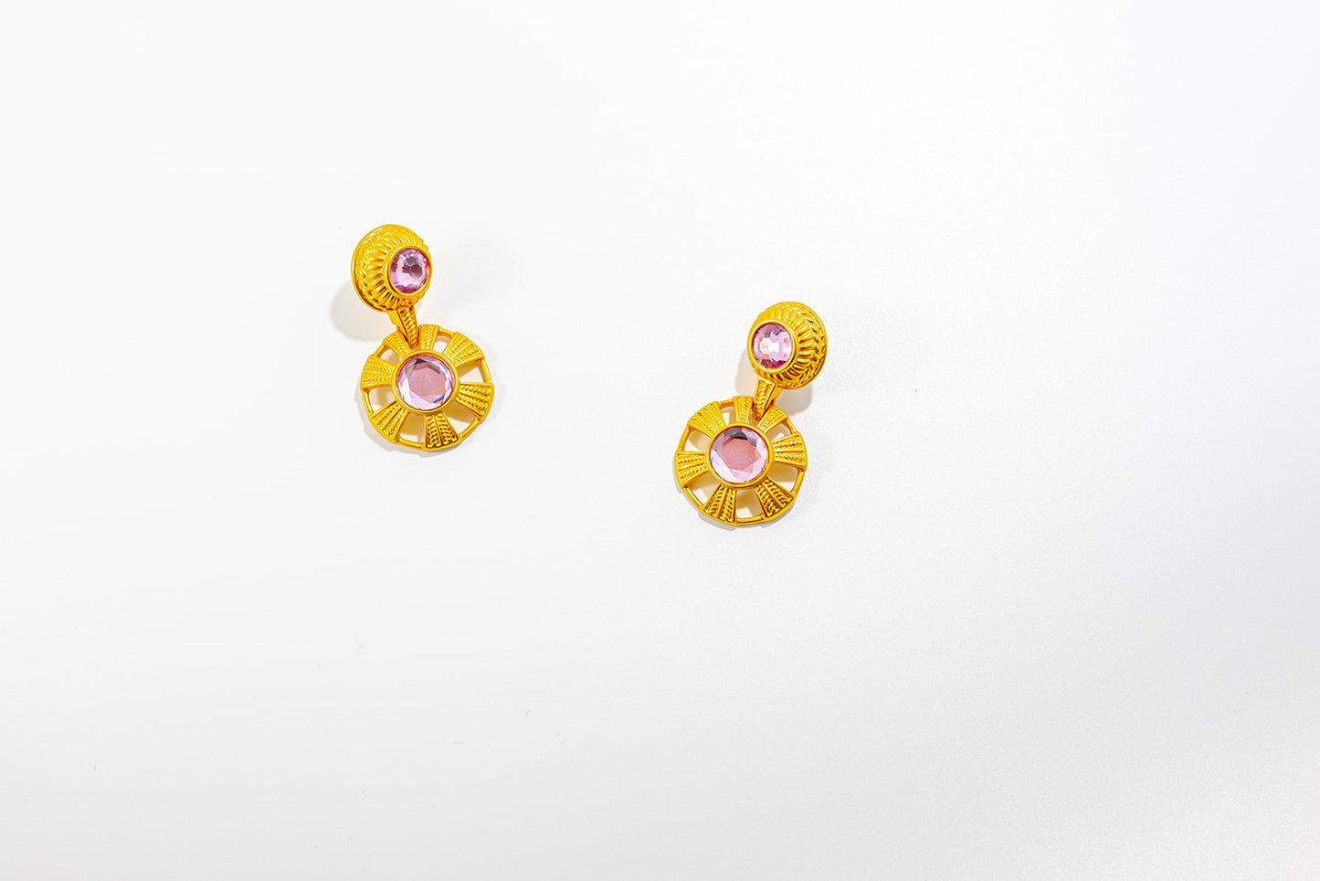 Golden Stud Earring with Purple Gemstone