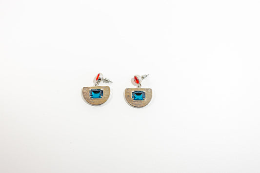 Metal Glass Stones Dangle Earrings