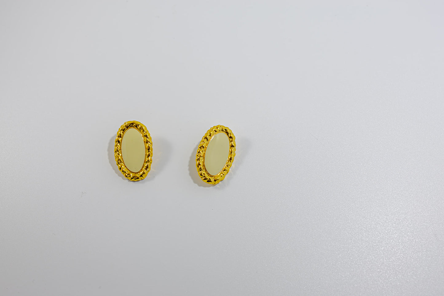 White Oval Gold Earring