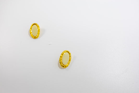 White Oval Gold Earring
