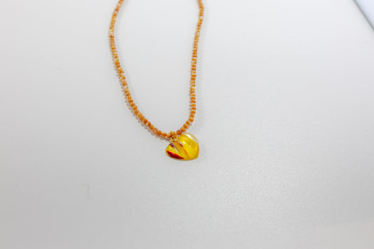 Yellow Beaded Heart Necklace