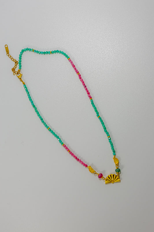 Colorful Beaded Necklace with Golden Shell Pendant