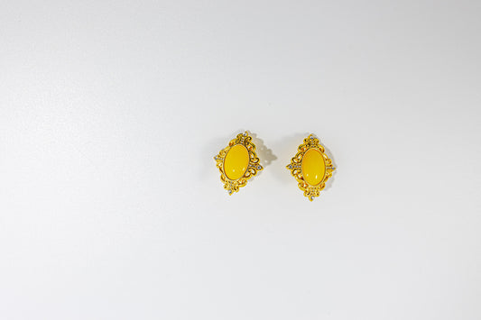 Diamond Shape Stud Earring with Oval Yellow Gemstone