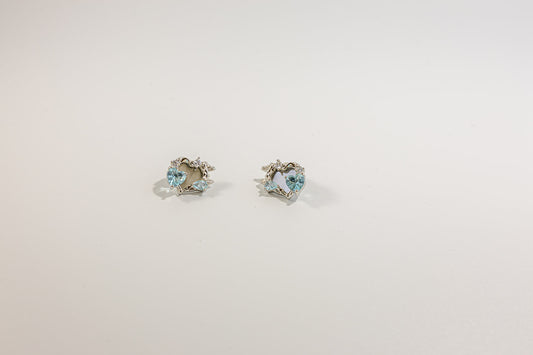 Silver Heart Earring with Light Blue Gemstone