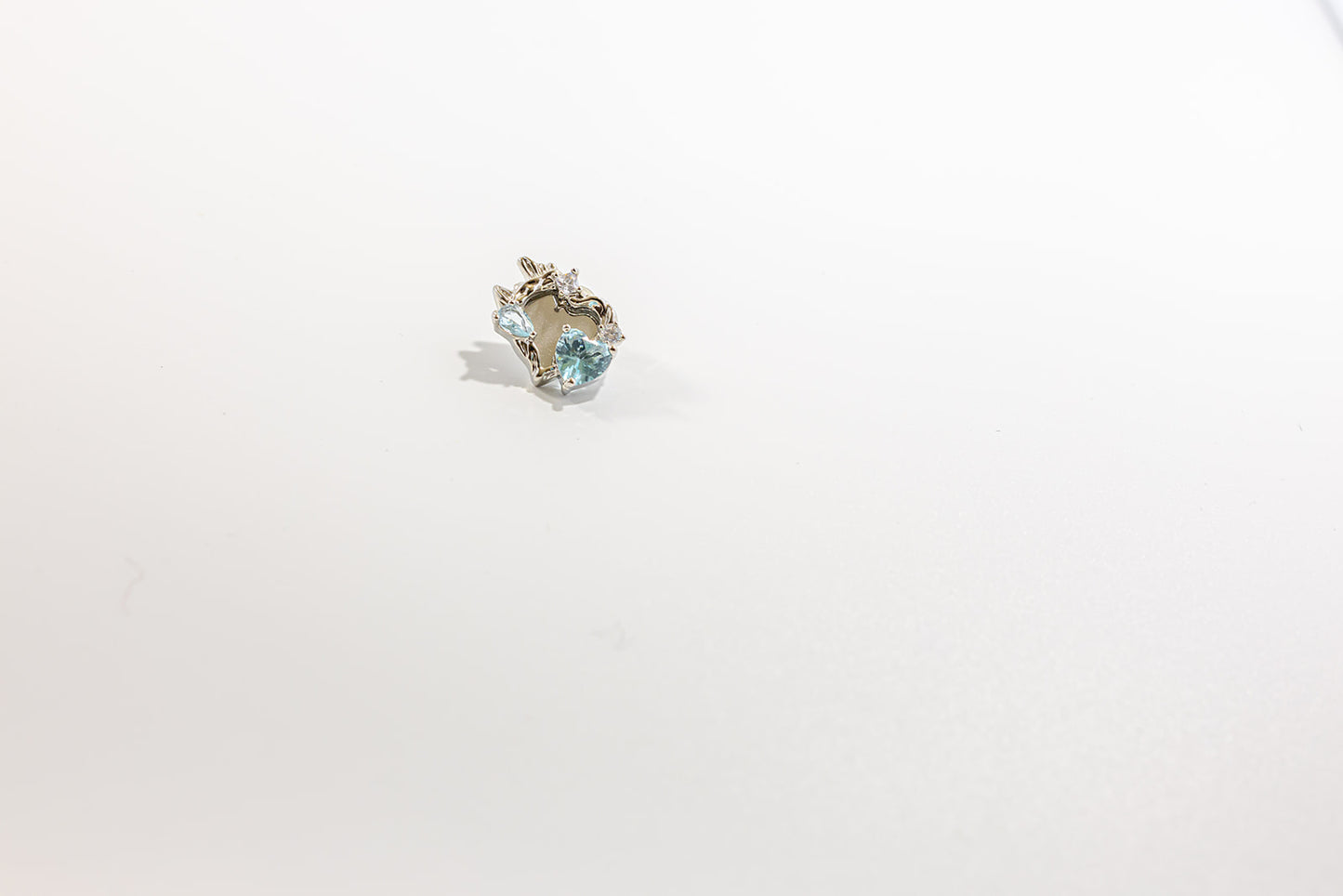 Silver Heart Earring with Light Blue Gemstone