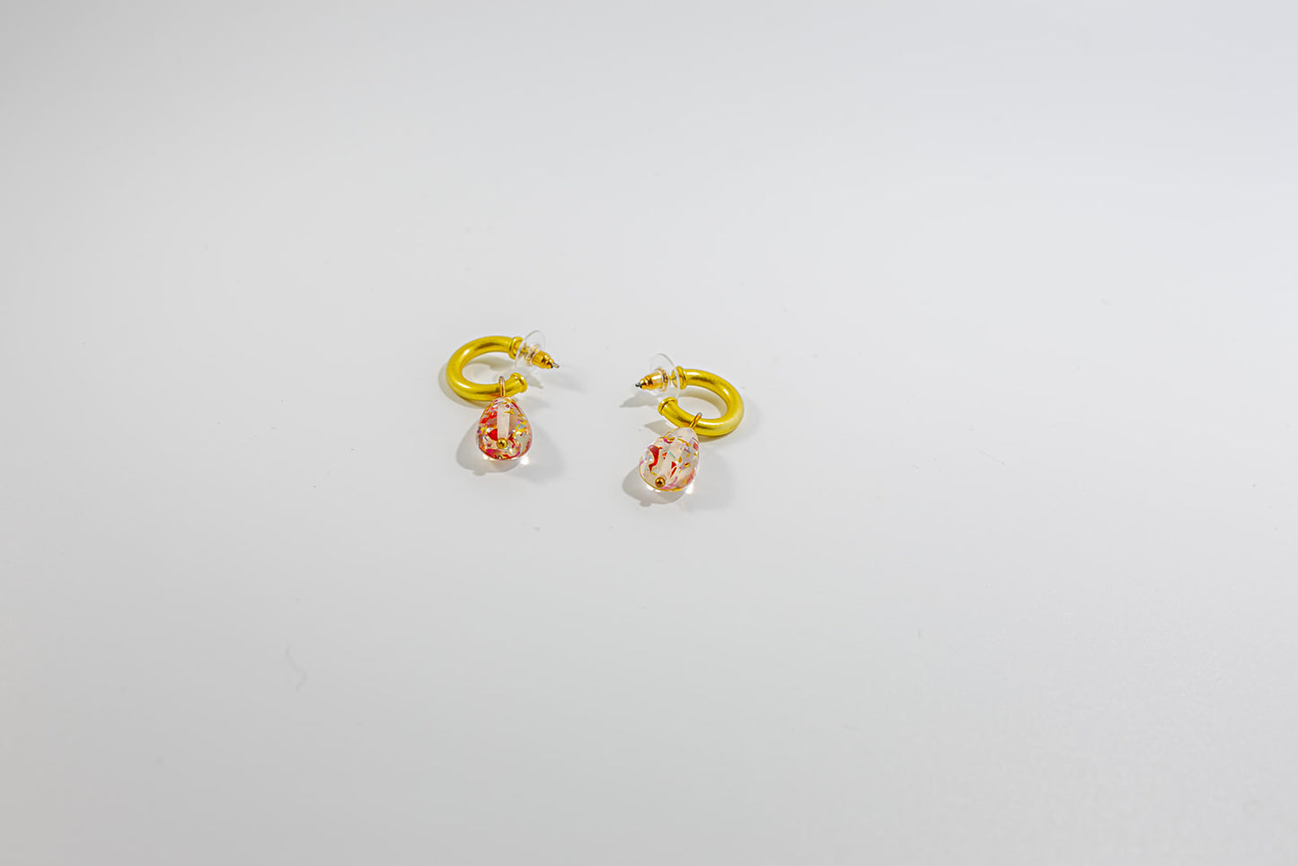 Gold Hoop Earrings with Floral Resin Drops