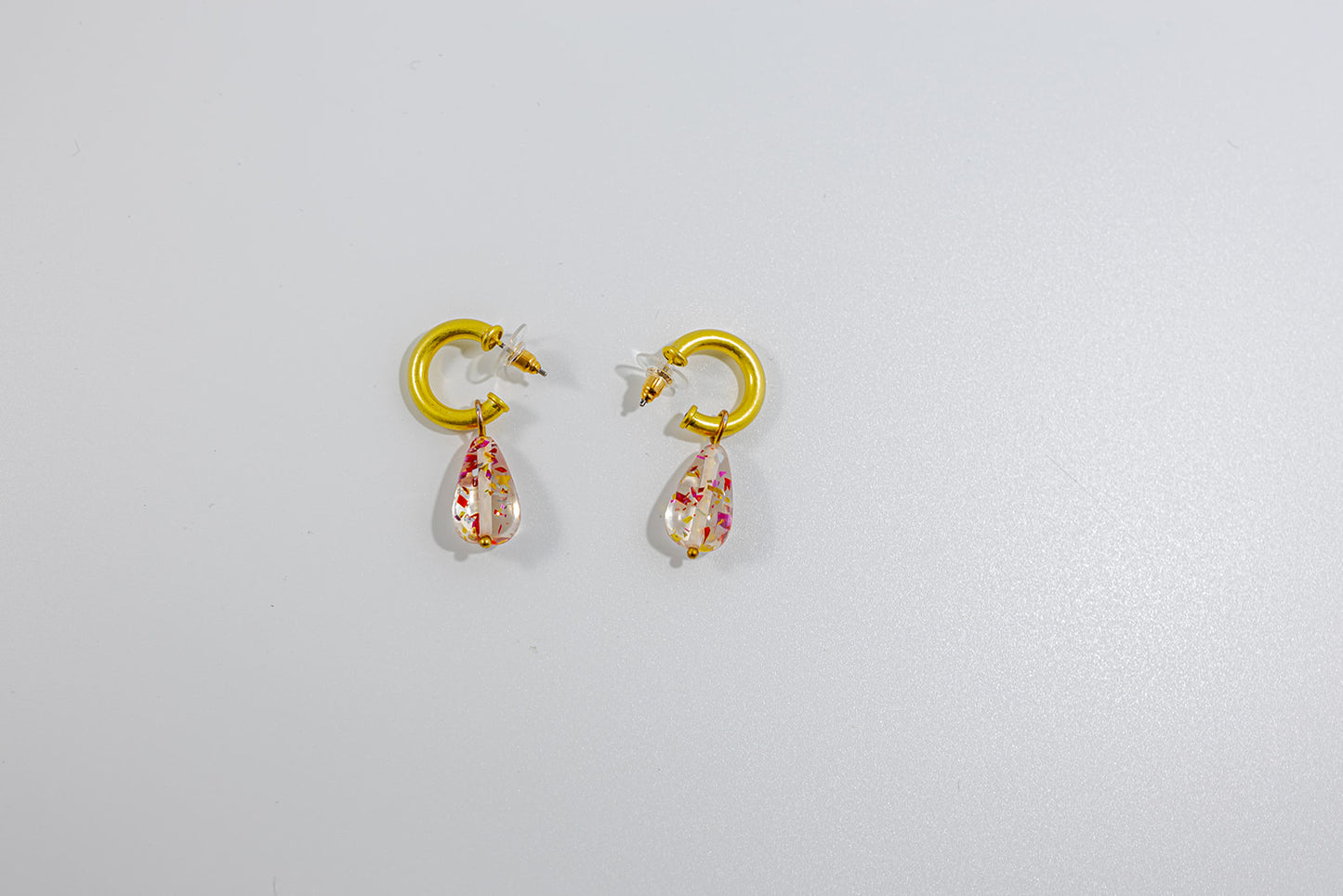 Gold Hoop Earrings with Floral Resin Drops
