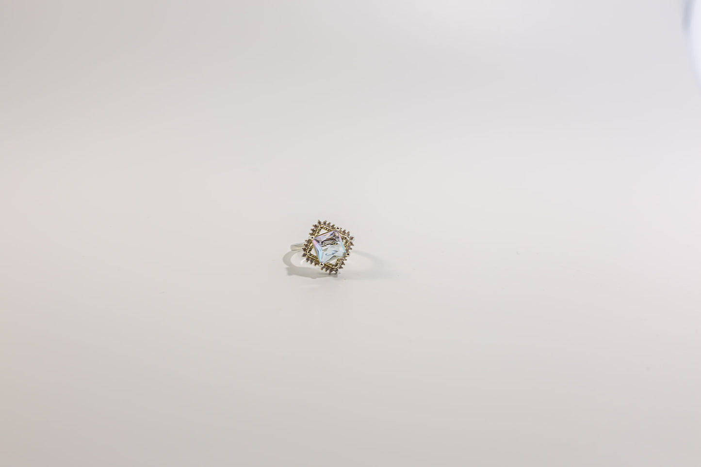 Open Silver Ring with Rectangular Gemstone
