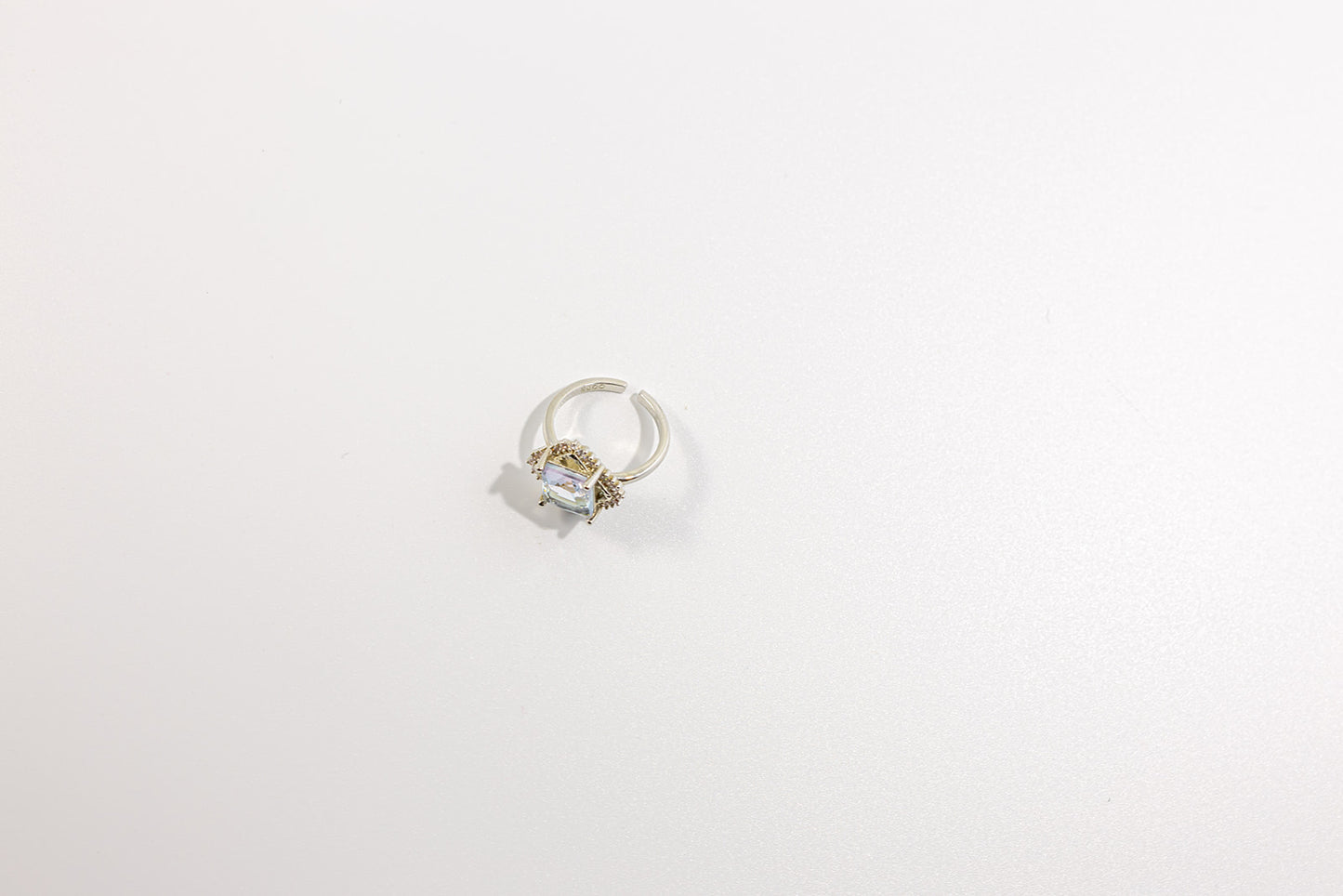 Open Silver Ring with Rectangular Gemstone