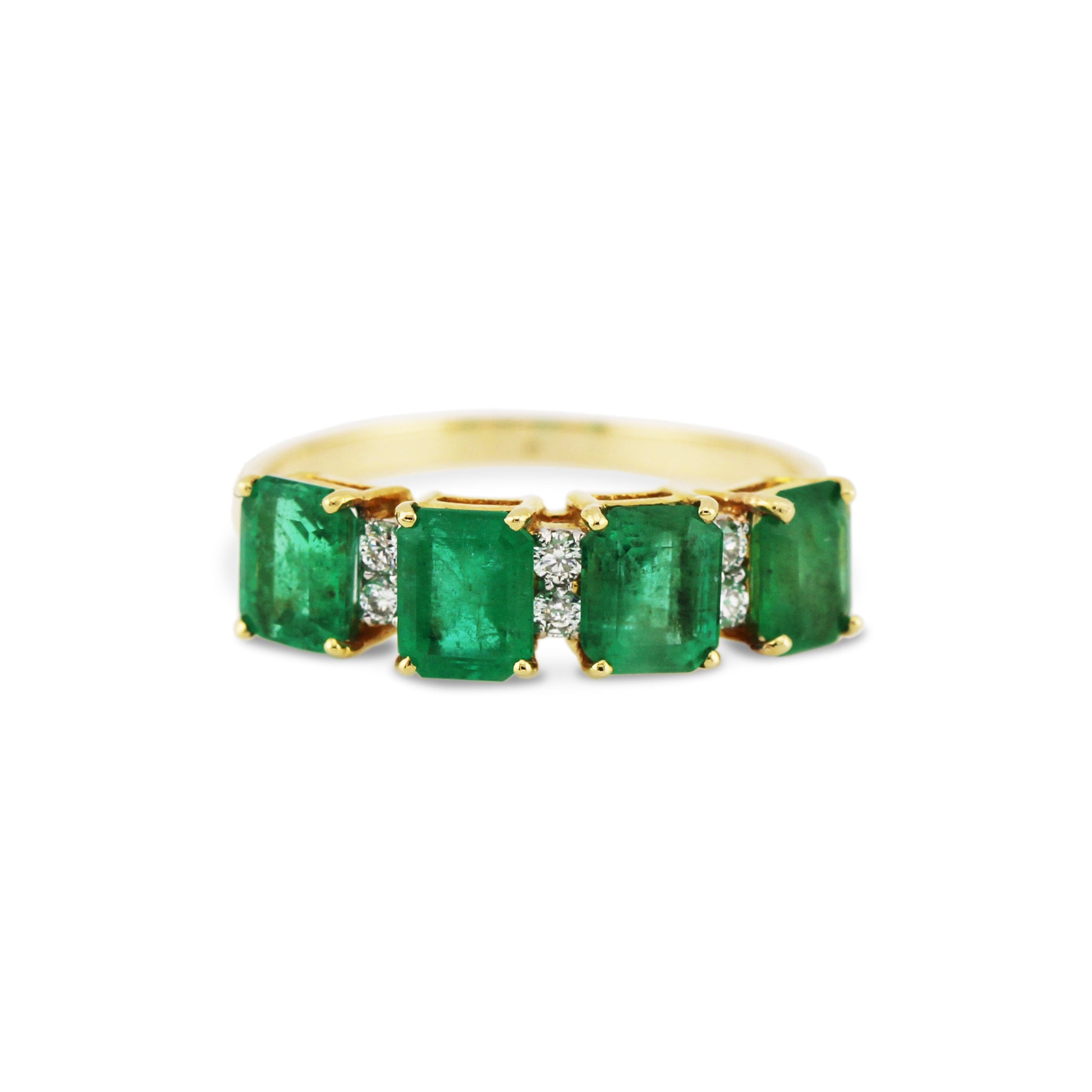 Emerald Rectangle & Diamond Ring In 18K Yellow Gold - AiJi World 