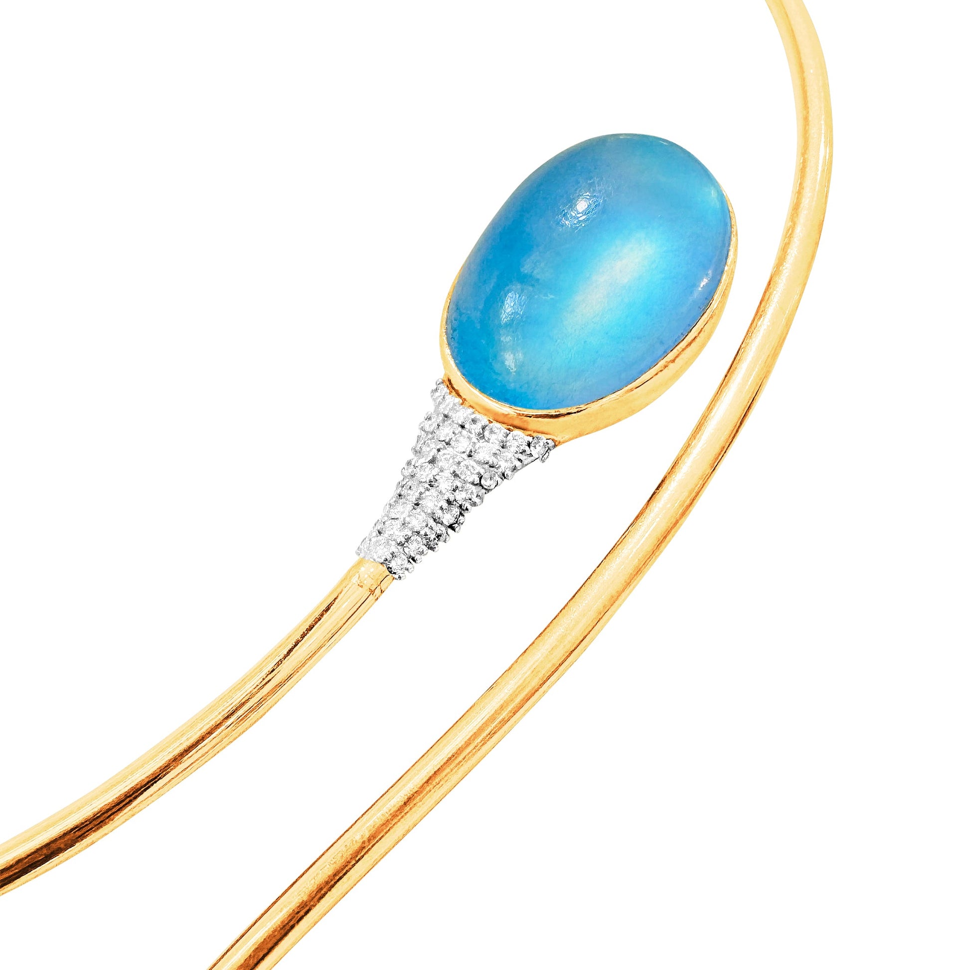 Aquamarine Oval & Diamond Necklace in 18K Yellow Gold - AiJi World 