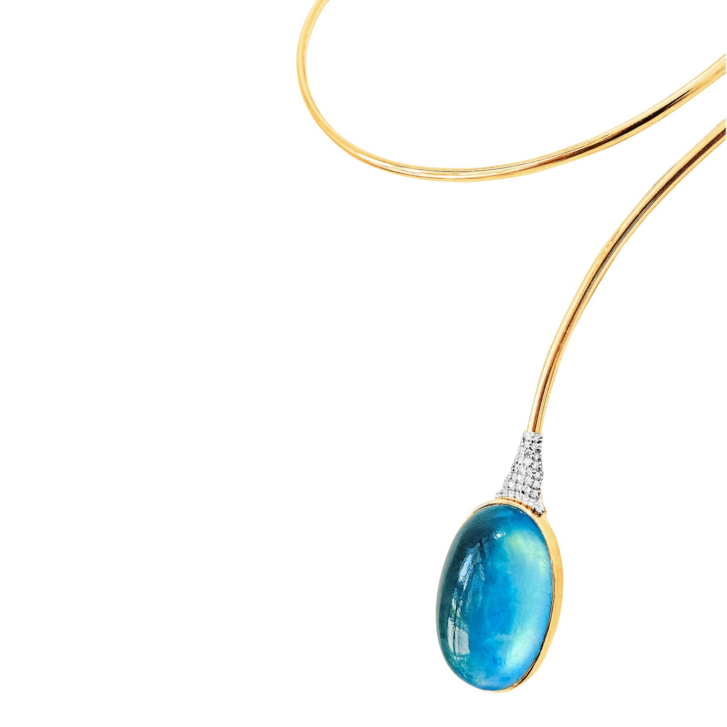 Aquamarine Oval & Diamond Necklace in 18K Yellow Gold - AiJi World 
