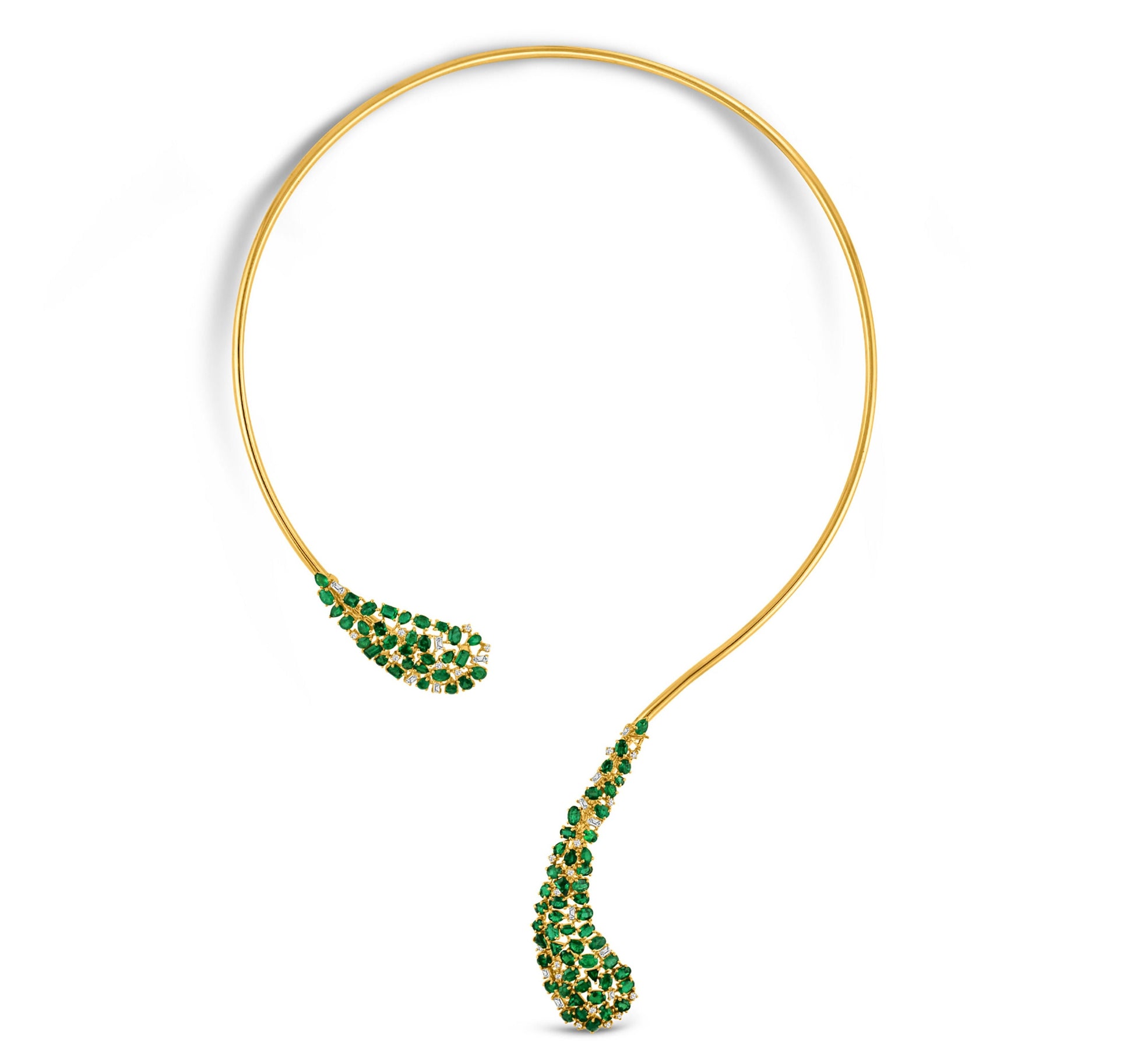 Emerald & Diamond Necklace in 18K Yellow Gold - AiJi World 