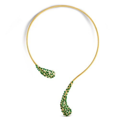 Emerald & Diamond Necklace in 18K Yellow Gold - AiJi World 