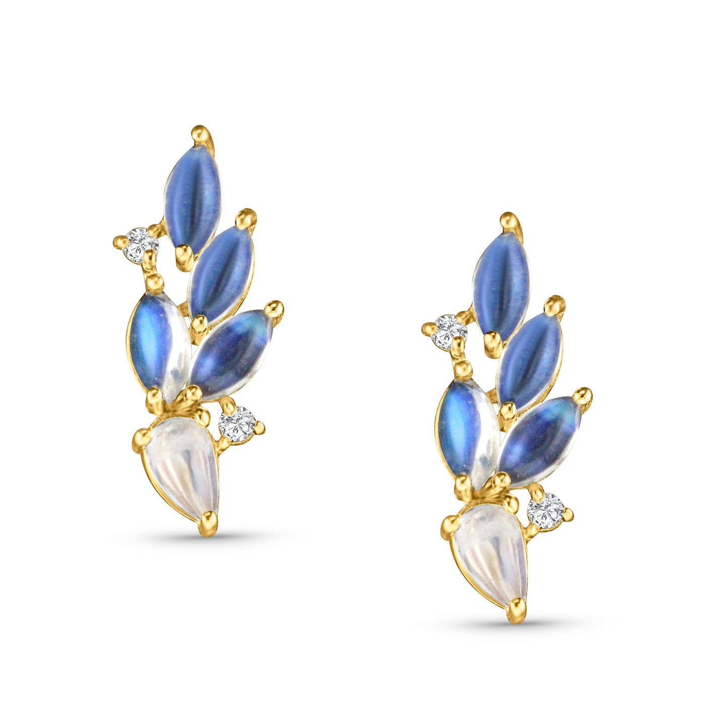 Rainbow Moonstone Pear Shape Earring In 18K Yellow Gold - AiJi World 