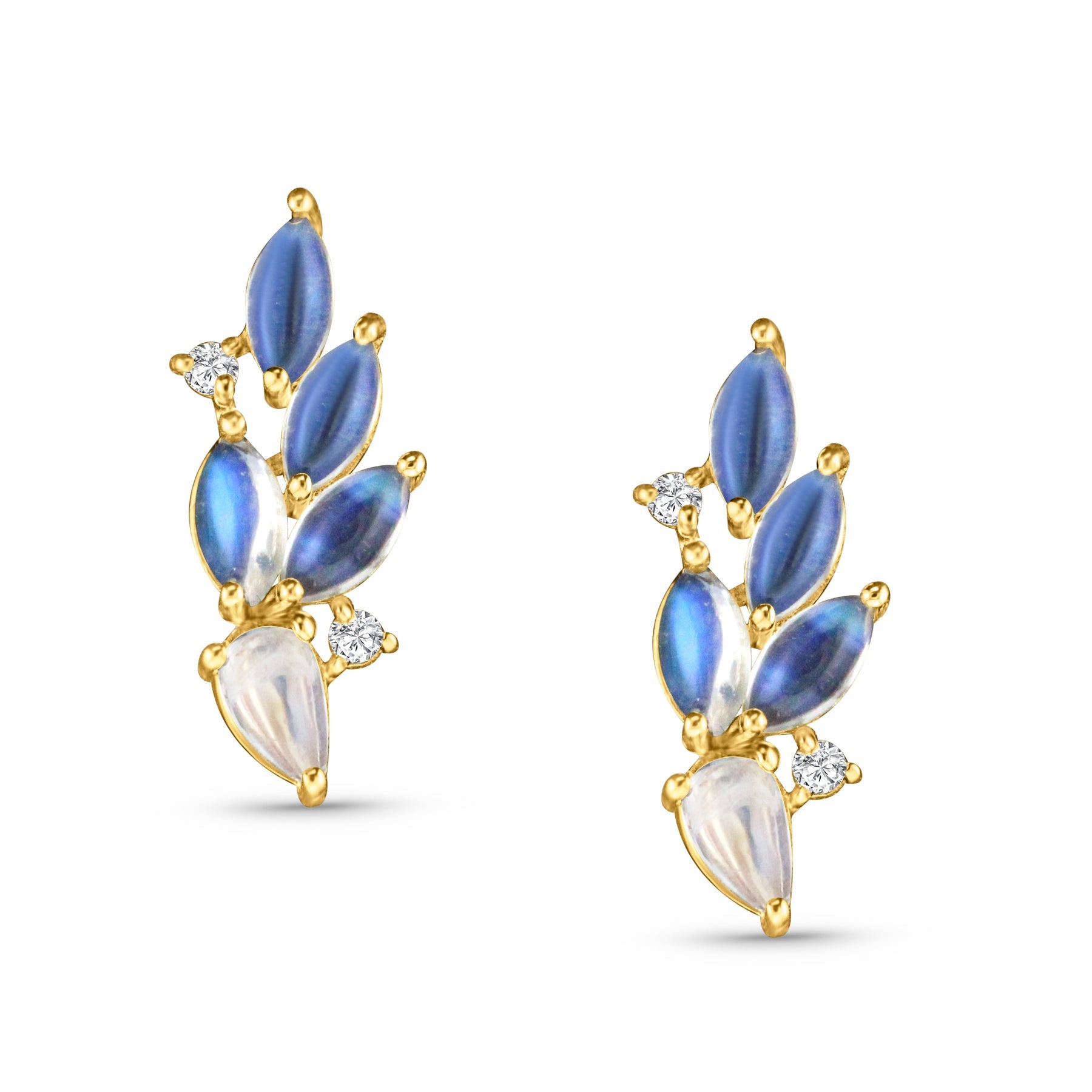 Rainbow Moonstone Pear Shape Earring In 18K Yellow Gold - AiJi World 