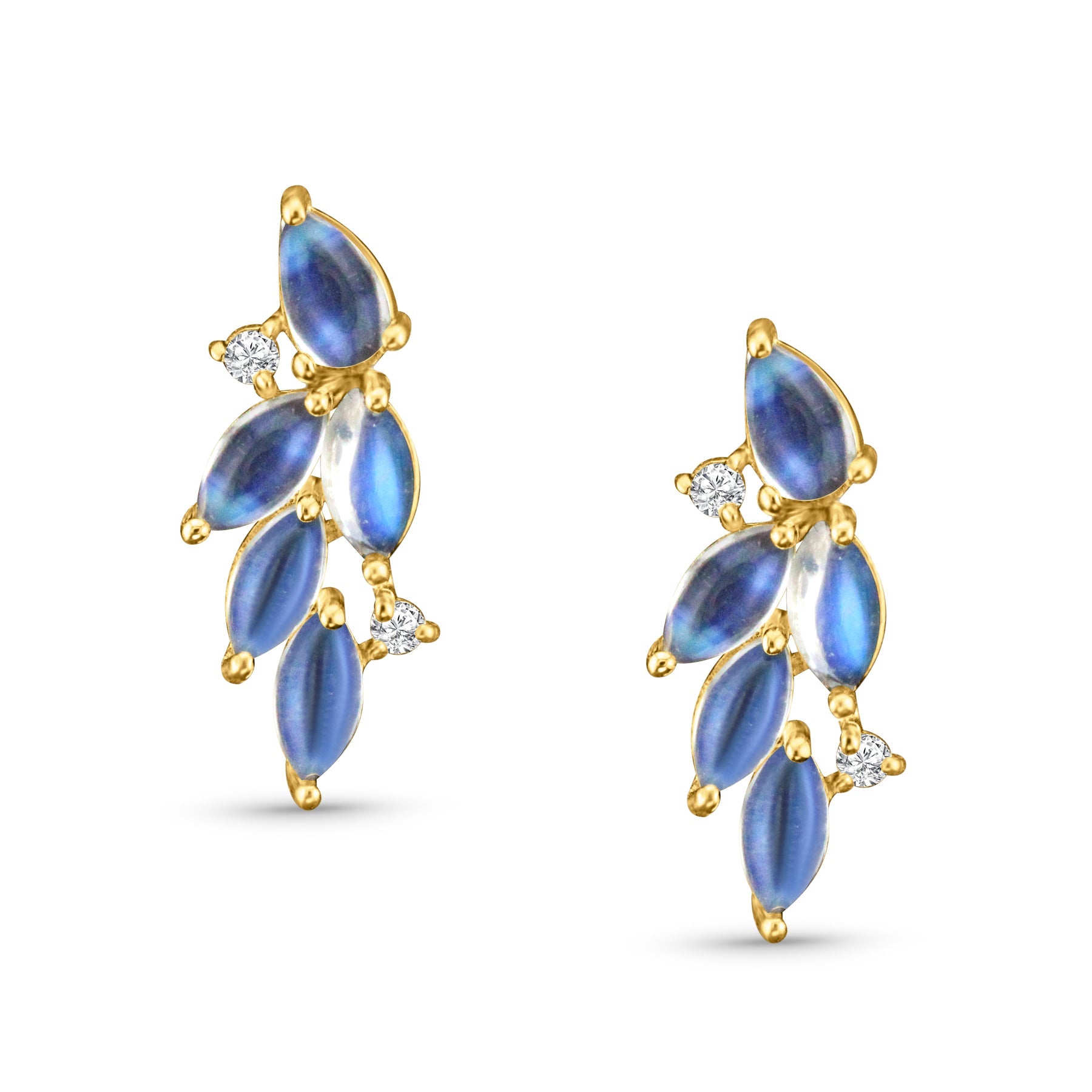 Rainbow Moonstone Pear Shape Earring In 18K Yellow Gold - AiJi World 