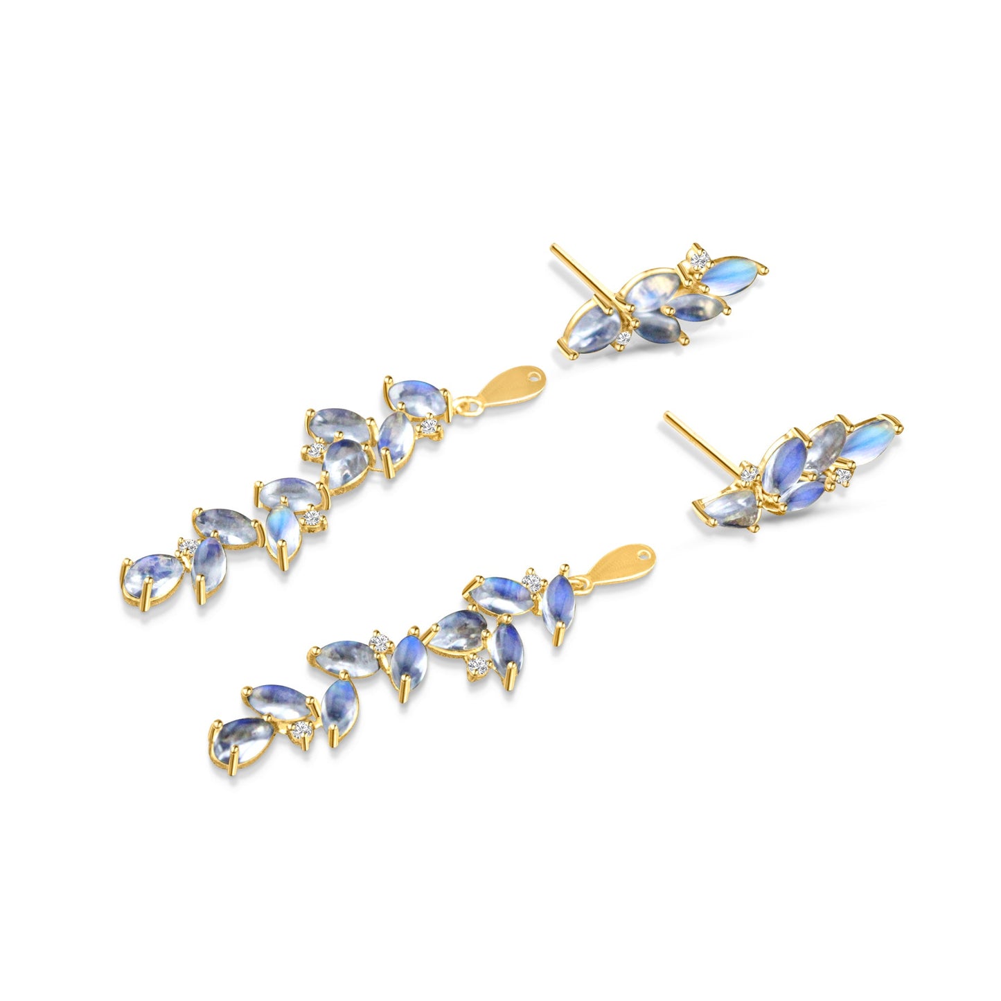 Rainbow Moonstone Pear Shape Earring In 18K Yellow Gold - AiJi World 