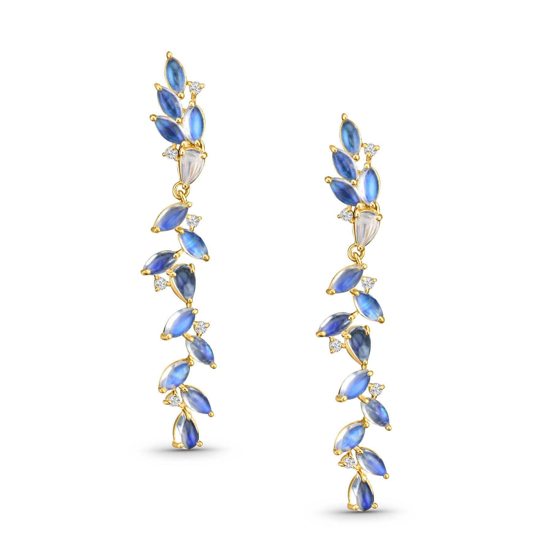Rainbow Moonstone Pear Shape Earring In 18K Yellow Gold - AiJi World 