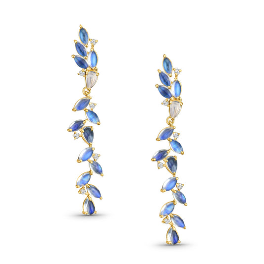 Rainbow Moonstone Pear Shape Earring In 18K Yellow Gold - AiJi World 