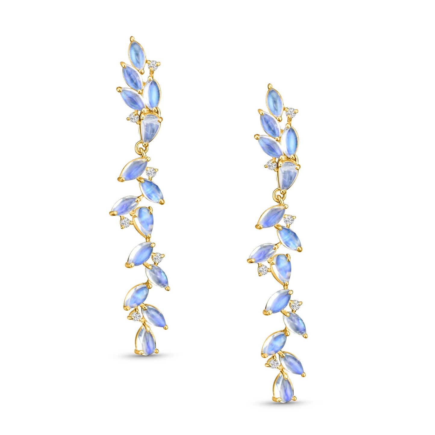 Rainbow Moonstone Pear Shape Earring In 18K Yellow Gold - AiJi World 