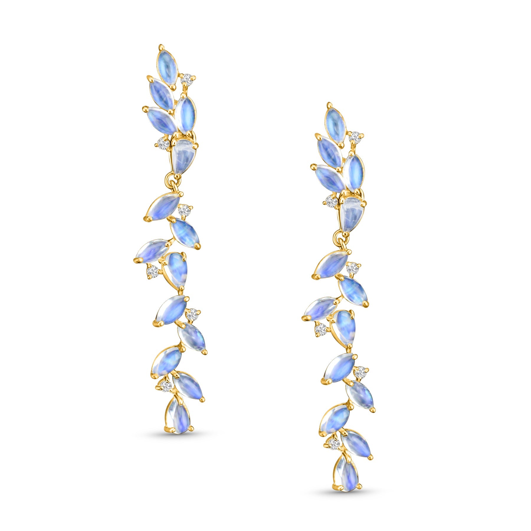Rainbow Moonstone Pear Shape Earring In 18K Yellow Gold - AiJi World 