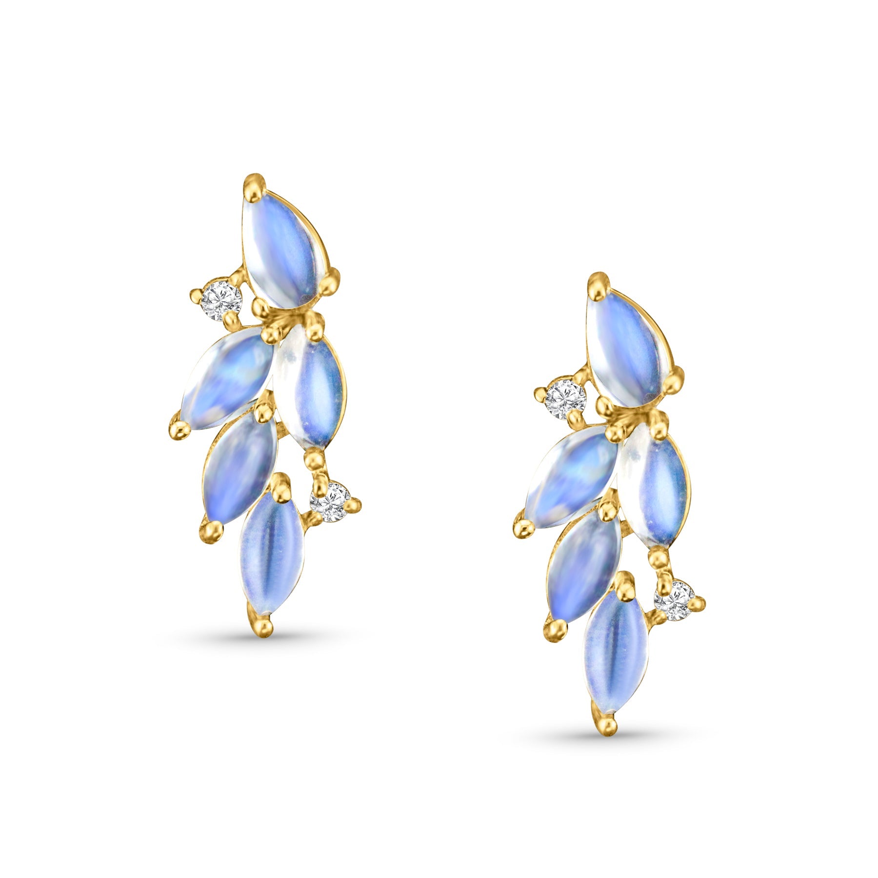Rainbow Moonstone Pear Shape Earring In 18K Yellow Gold - AiJi World 