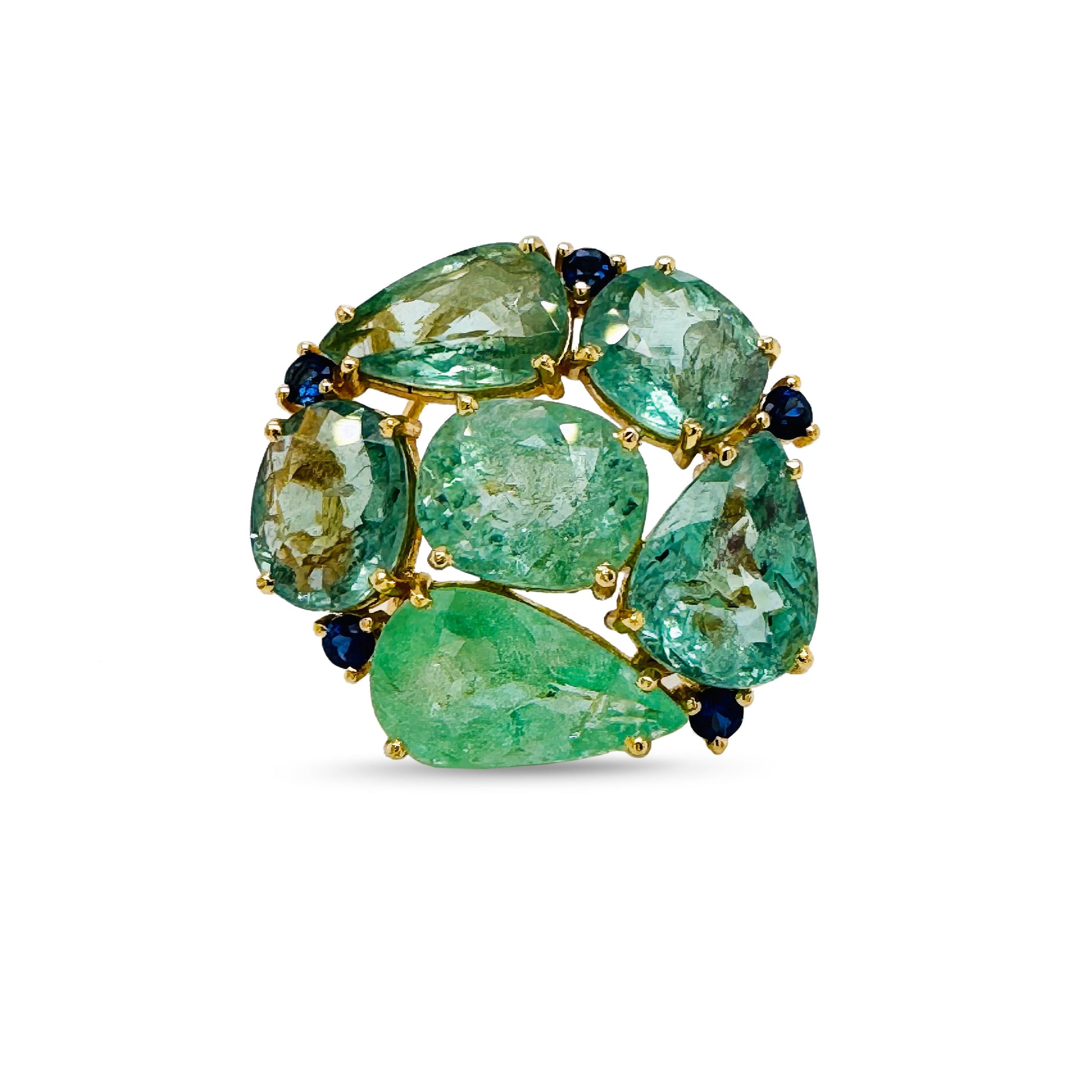 Paraiba Tourmaline Mix Shape & Blue Sapphire Rd. Ring In 18K Yellow Gold - AiJi World 