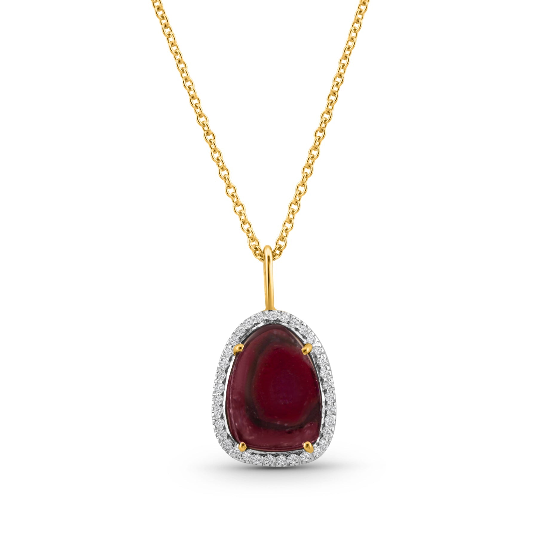Watermelon Tourmaline And Diamond Pendant In 18K Yellow Gold - AiJi World 