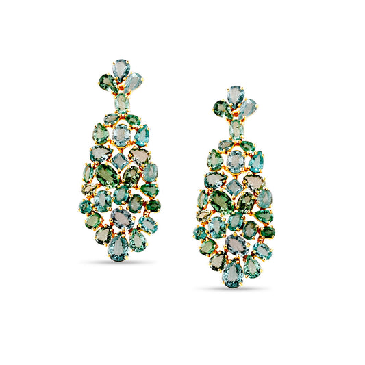 Paraiba Tourmaline Earrings In 18K Yellow Gold - AiJi World 