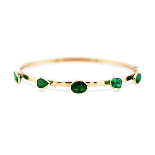 Emerald Mix Shape Bangle In 18K Yellow Gold - AiJi World 
