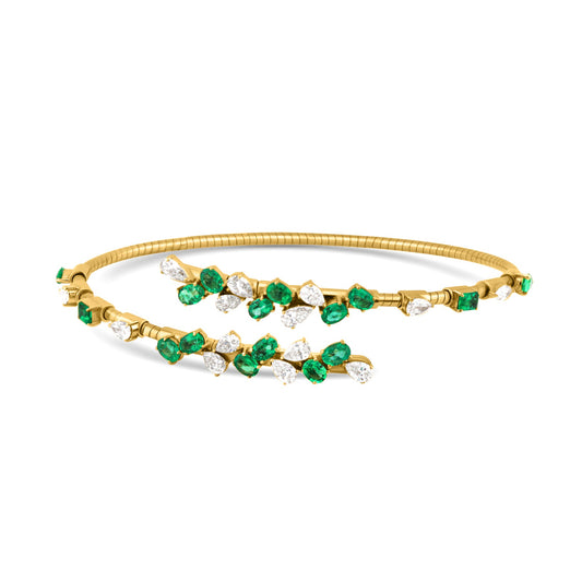 Emerald & Diamond Symphony Bracelet in 18K Yellow Gold - AiJi World 