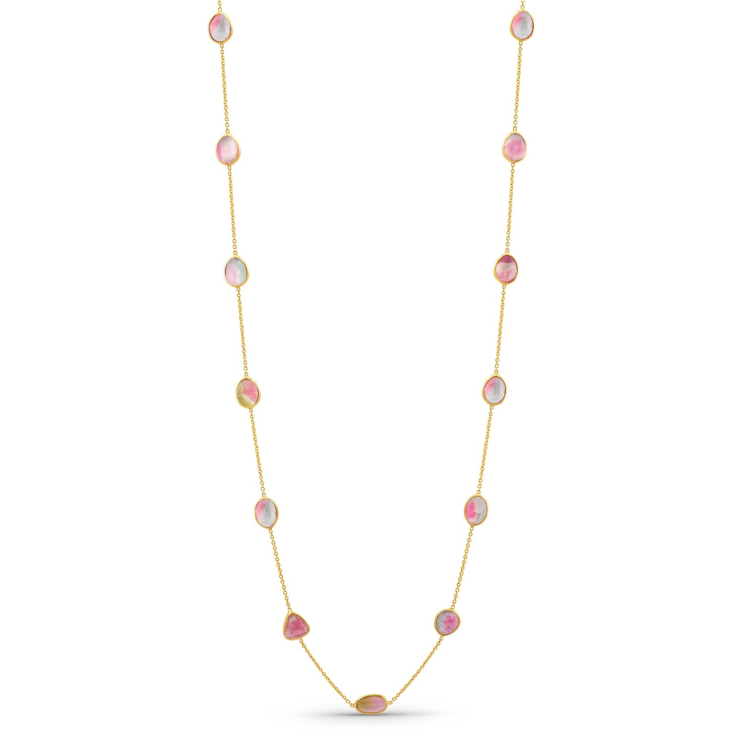 Watermelon Tourmaline Ushape Necklace In 18K Yellow Gold - AiJi World 