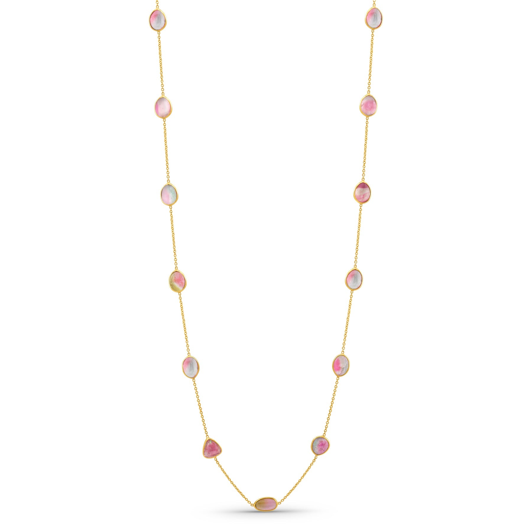 Watermelon Tourmaline Ushape Necklace In 18K Yellow Gold - AiJi World 