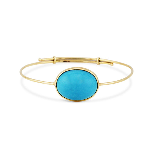 Turquoise Oval Bangle In 18K Yellow Gold - AiJi World 