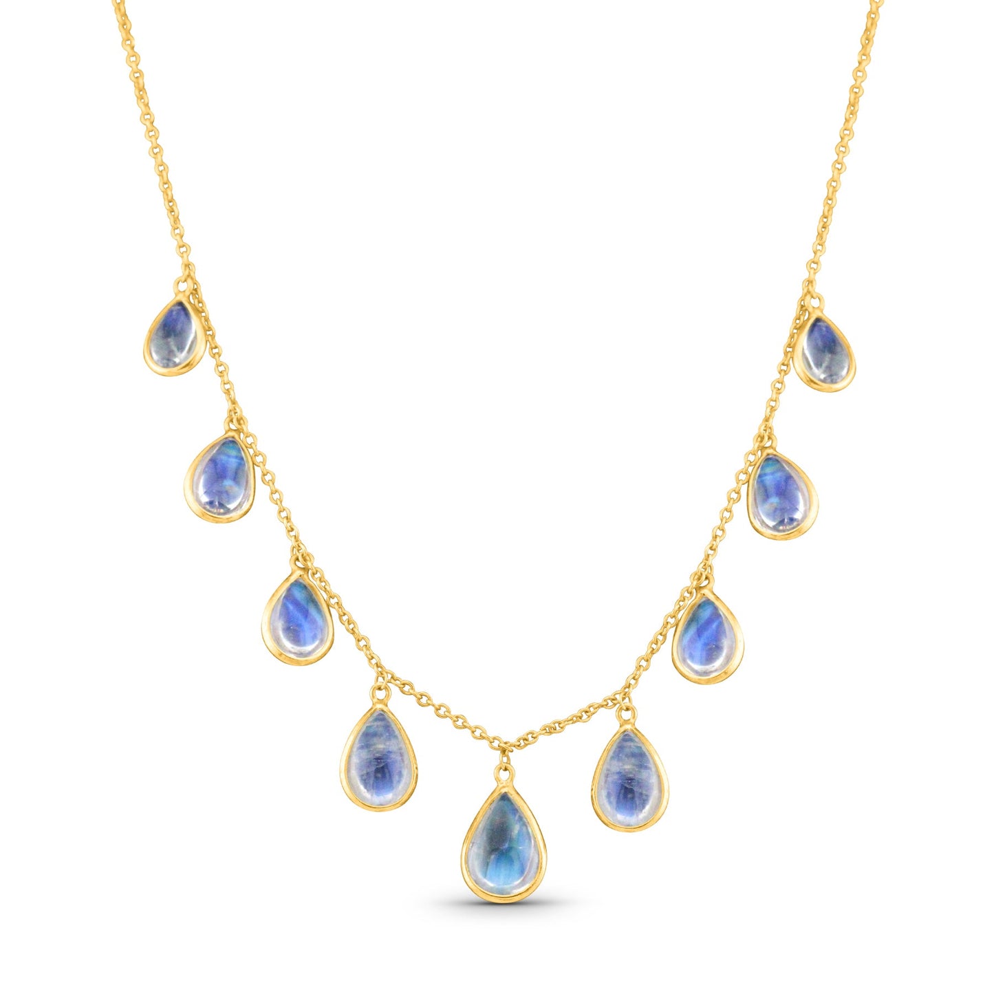 Rainbow Moonstone Pear Shape Necklace In 18K Yellow Gold - AiJi World 