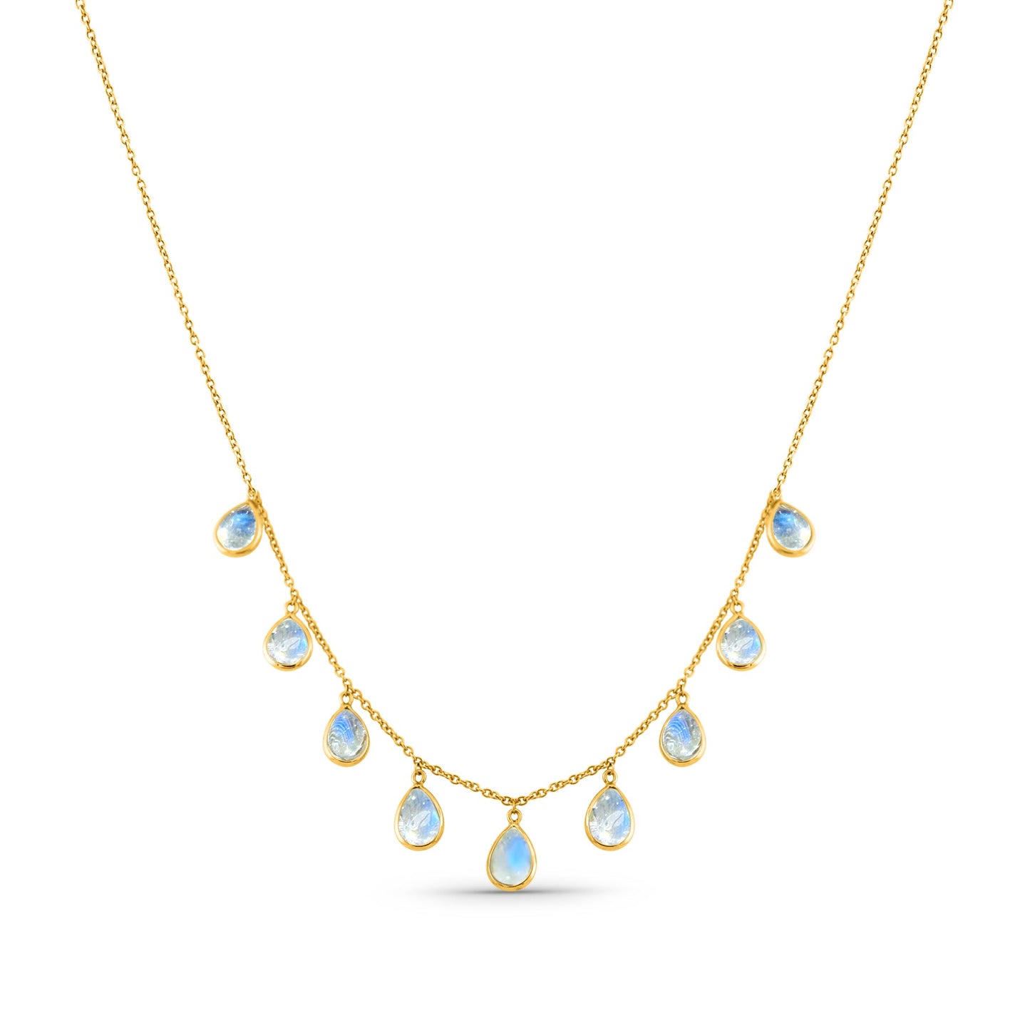 Rainbow Moonstone Pear Shape Necklace In 18K Yellow Gold - AiJi World 