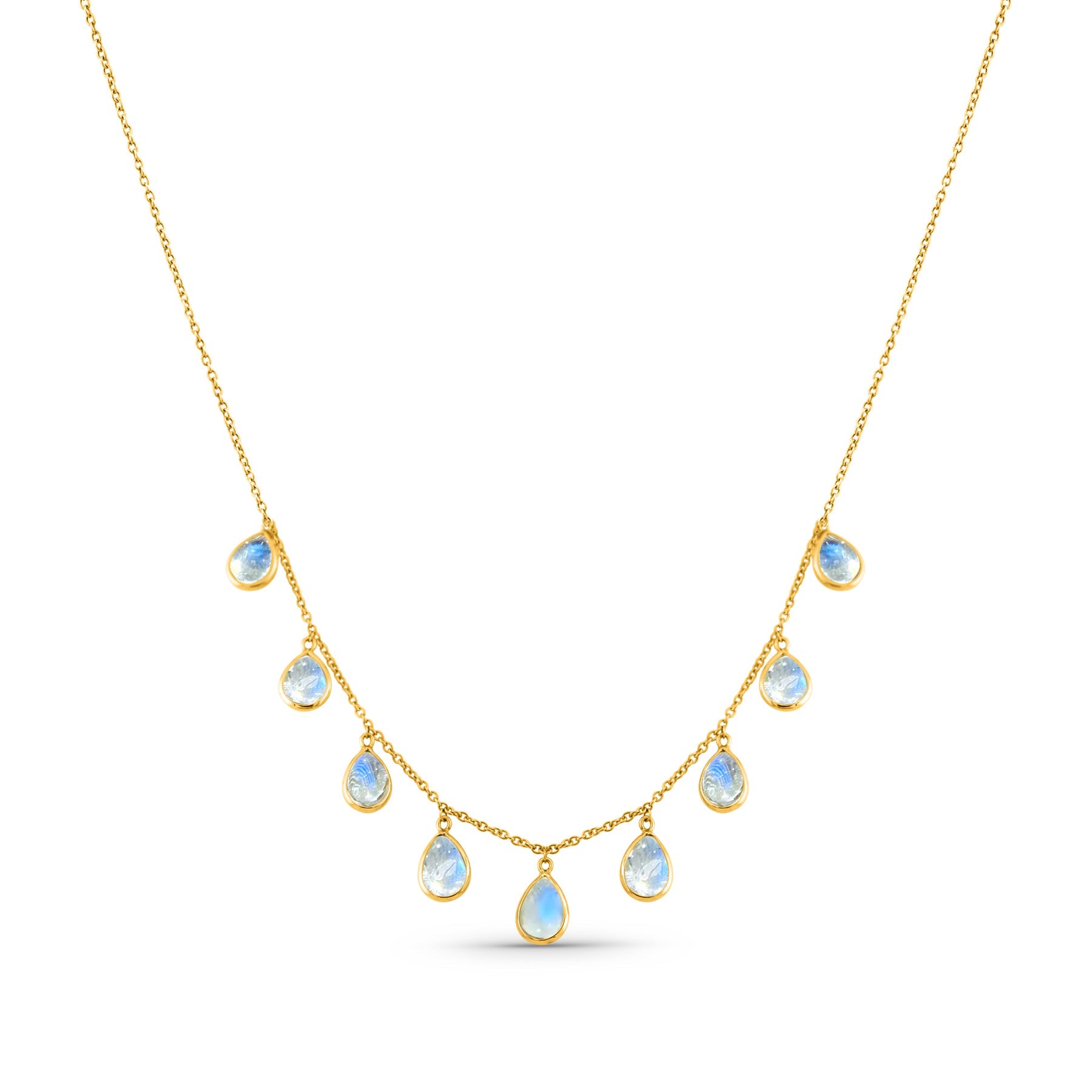 Rainbow Moonstone Pear Shape Necklace In 18K Yellow Gold - AiJi World 