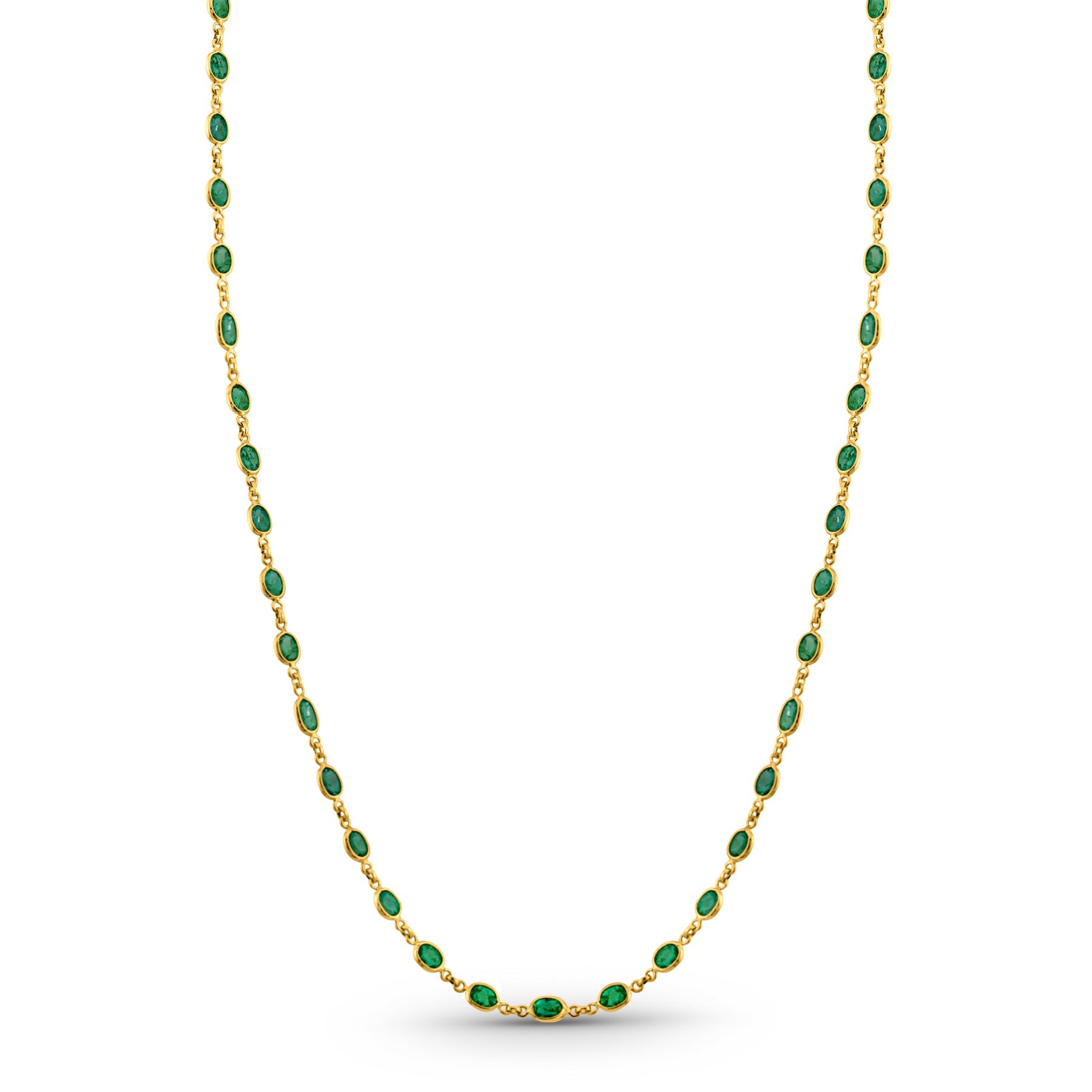 Emerald Oval Necklace In 18K Yellow Gold - AiJi World 