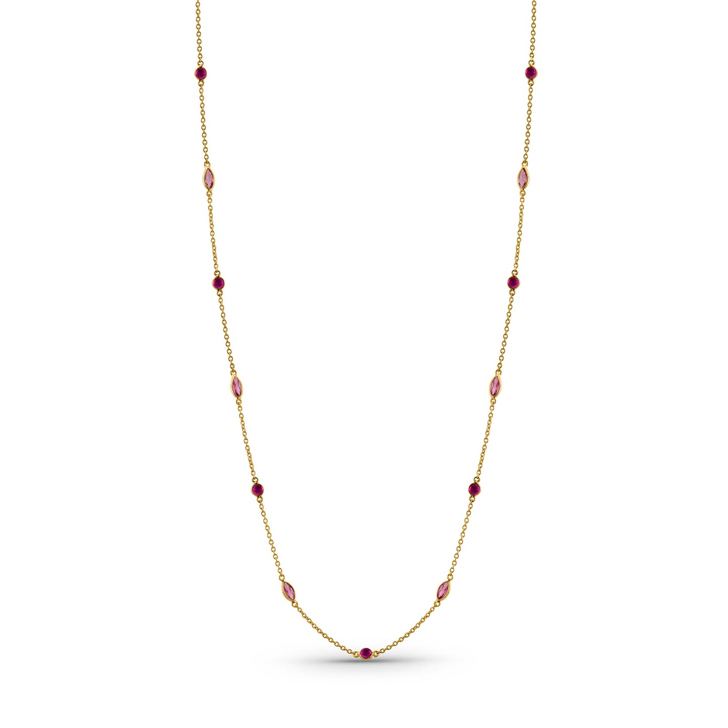 Ruby Round & Pink Sapphire Marquise Necklace In 18K Yellow Gold - AiJi World 