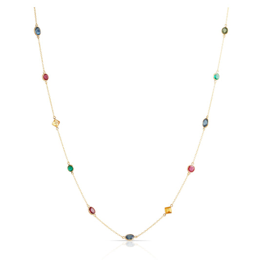 Multicolor Stones Mix shape Necklace In 18K Yellow Gold - AiJi World 
