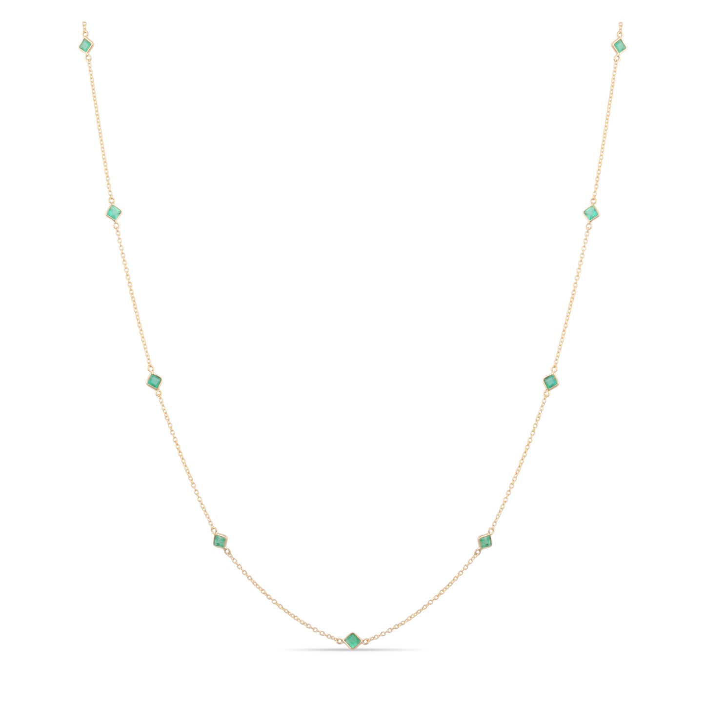 Gemstone Princess-Cut Station Necklace In 18K Yellow Gold - AiJi World 