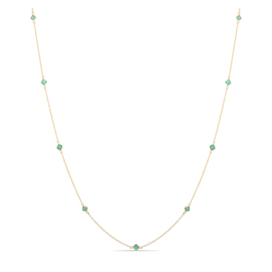 Gemstone Princess-Cut Station Necklace In 18K Yellow Gold - AiJi World 