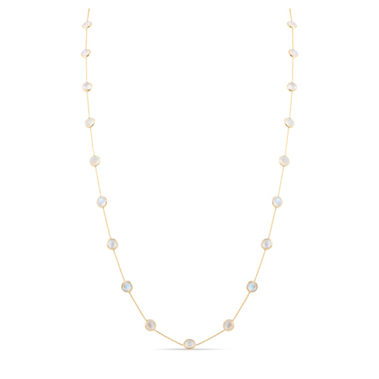 Rainbow Moonstone Round Necklace In 18K Yellow Gold - AiJi World 