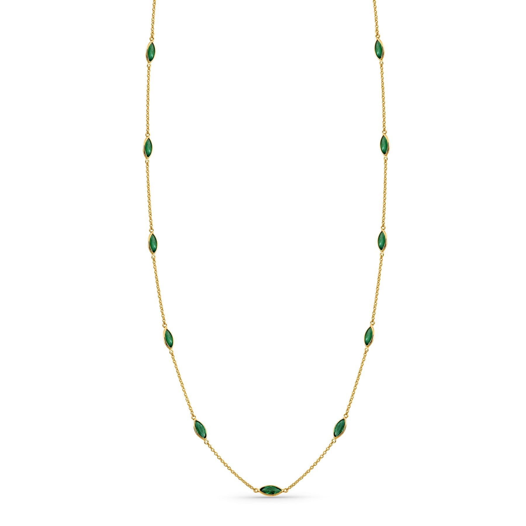 Emerald Marquise Shape Necklace 18K Yellow Gold - AiJi World 