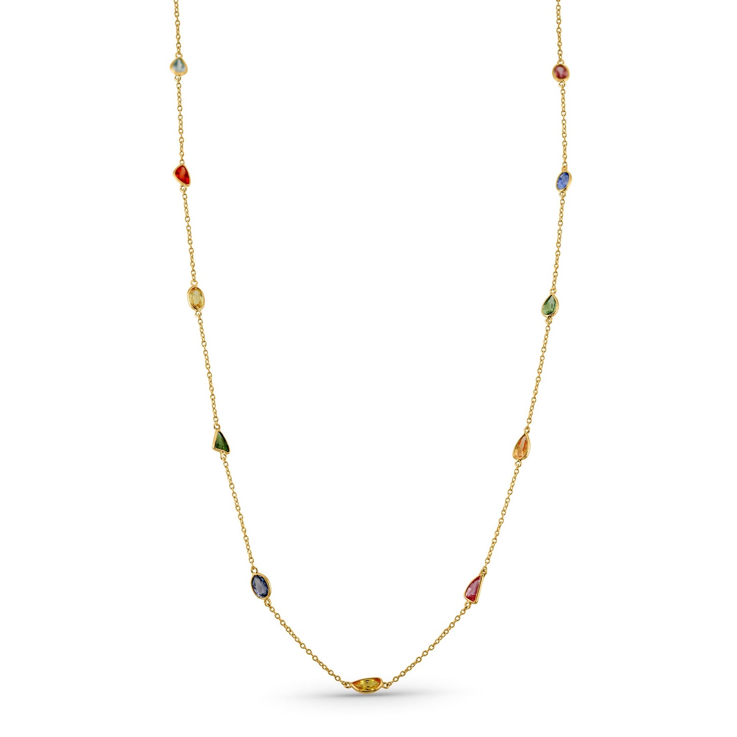 Multicolor Stone Mix Shape Necklace In 18K Yellow Gold - AiJi World 