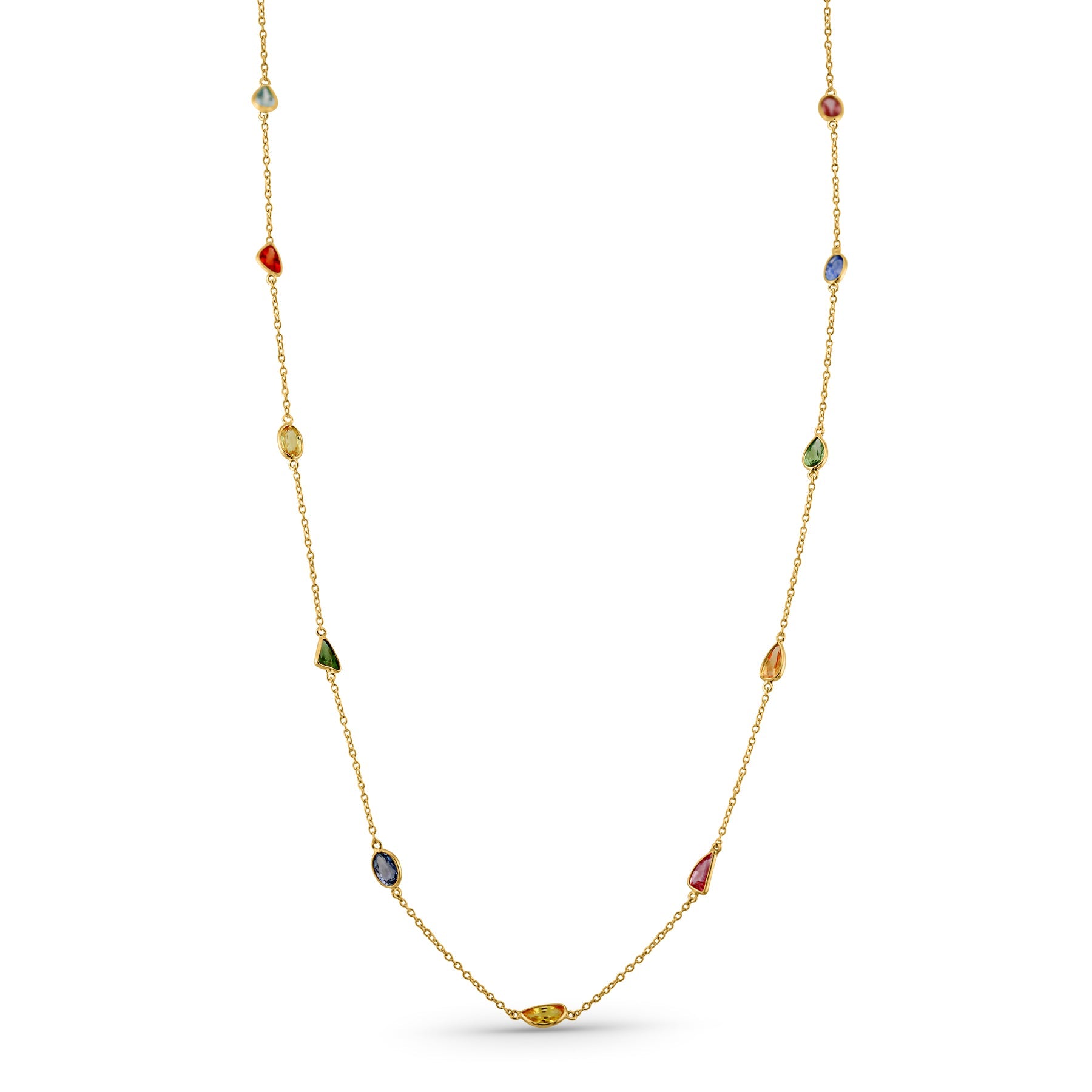 Multicolor Stone Mix Shape Necklace In 18K Yellow Gold - AiJi World 